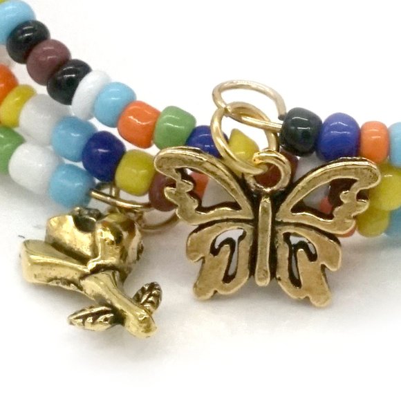 Bracelet Memory Wire Assorted Colors Charms Seed Beads OS - Picture 2 of 2